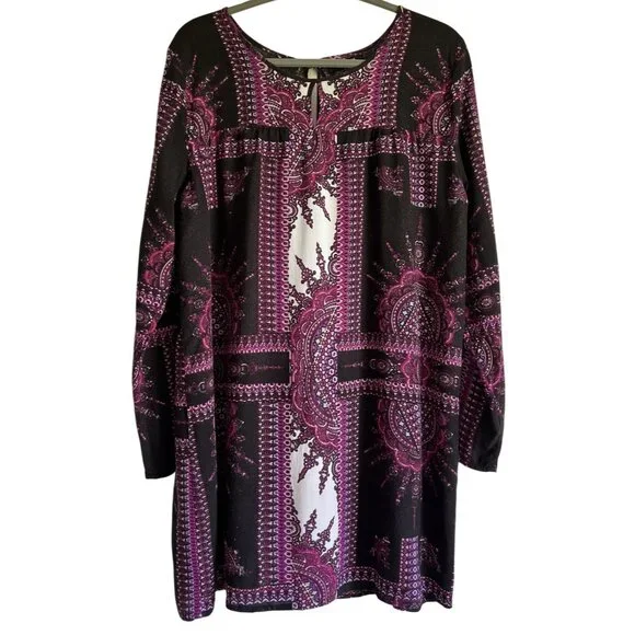 Minkpink X Urban Outfitters Long Sleeve Boho Tunic Dress L Pink Black - Picture 6 of 7